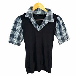 Y2K Layered Short Sleeve Collared Top Mall Goth Size Small